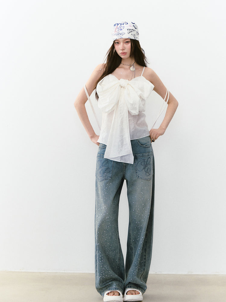 Large Bow Pleated Lightweight Cami Vest - CHINASQUAD