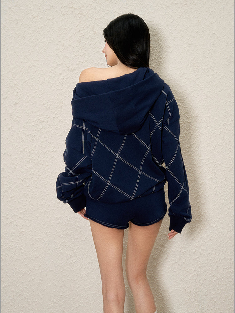 Off-Shoulder Asymmetrical Neckline Hoodie - CHINASQUAD