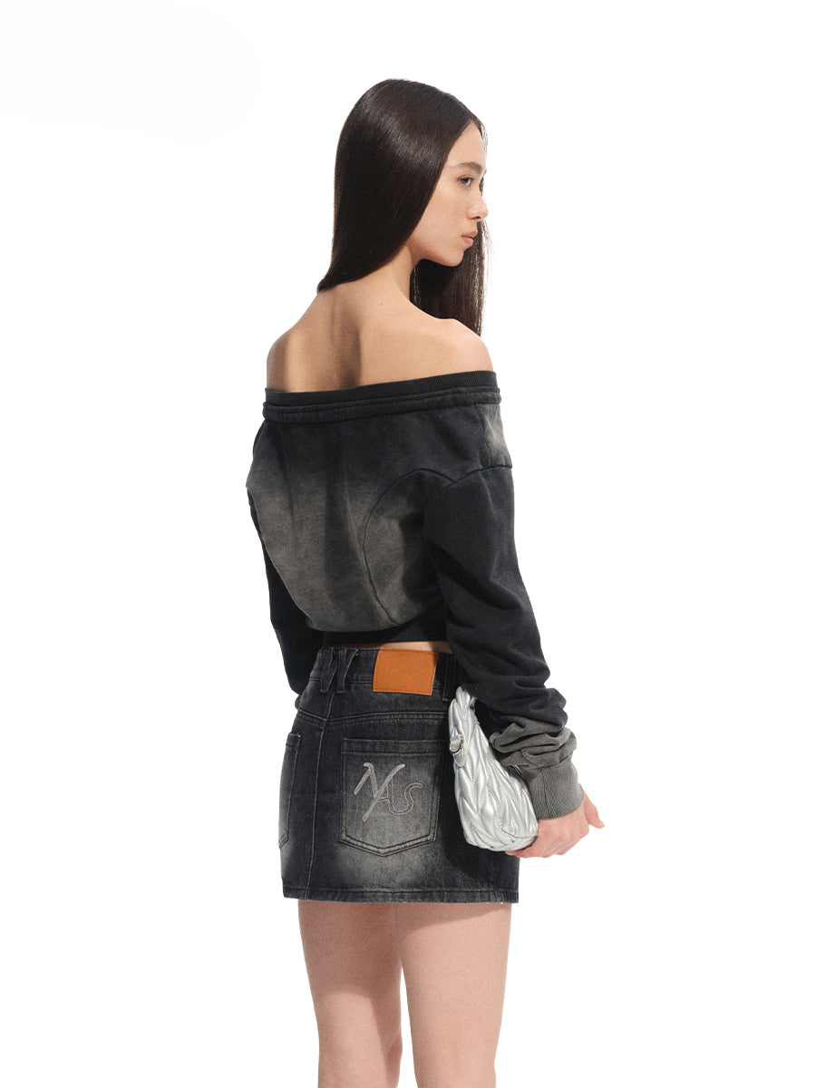 Washed Slim-Fit One-Shoulder Zip-up Sweatshirt - CHINASQUAD