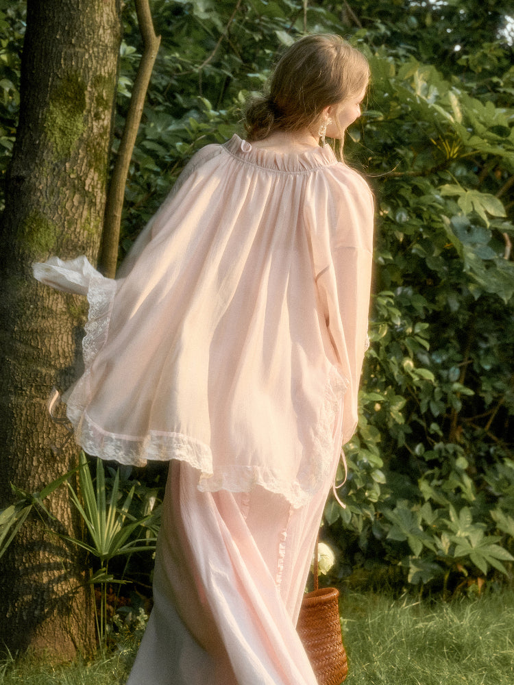 Lace Round Neck Trimmed Shirt - CHINASQUAD