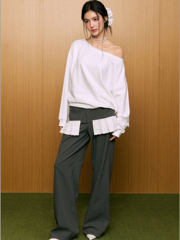 Off-Shoulder Two-Way Wear Loose Sweatshirt - CHINASQUAD