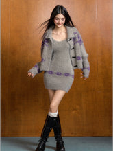 Fair Isle Faux Collar Knitted Cardigan & Dress Set - CHINASQUAD