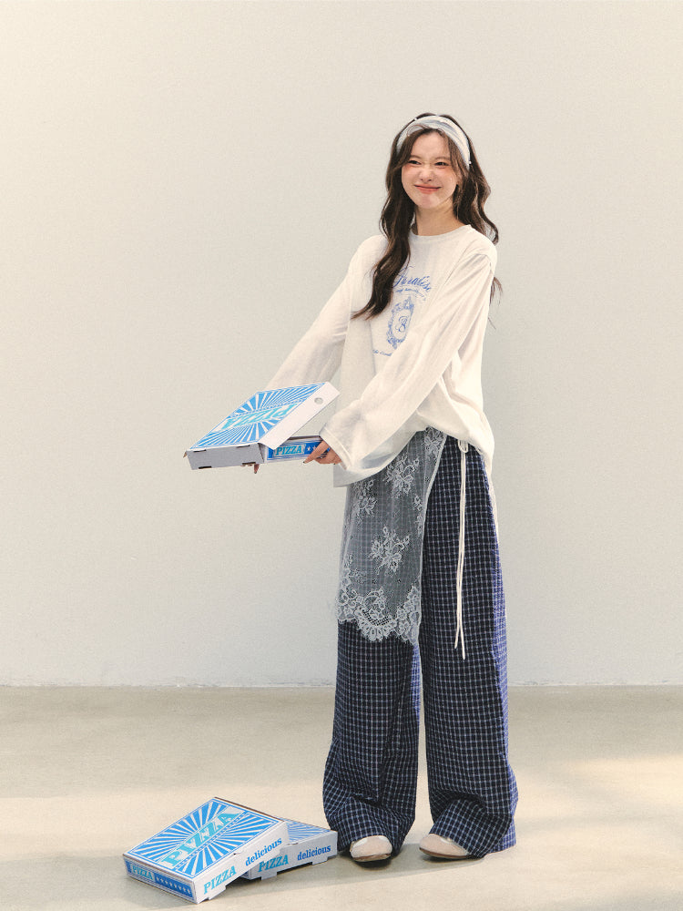 White Crew-Neck College Print Long-Sleeve T-Shirt - CHINASQUAD