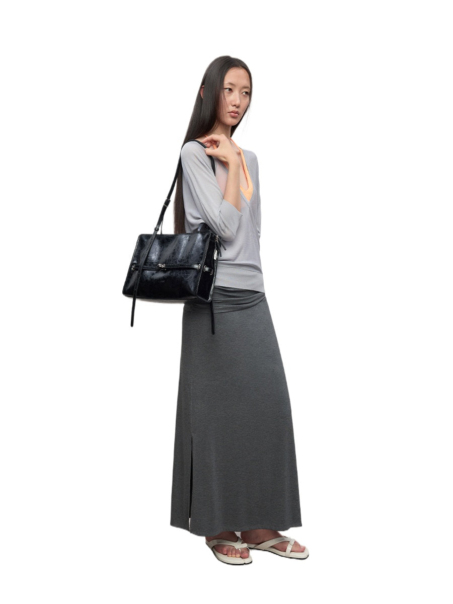 Black Microfiber Leather Water-Repellent Crossbody Bag - CHINASQUAD
