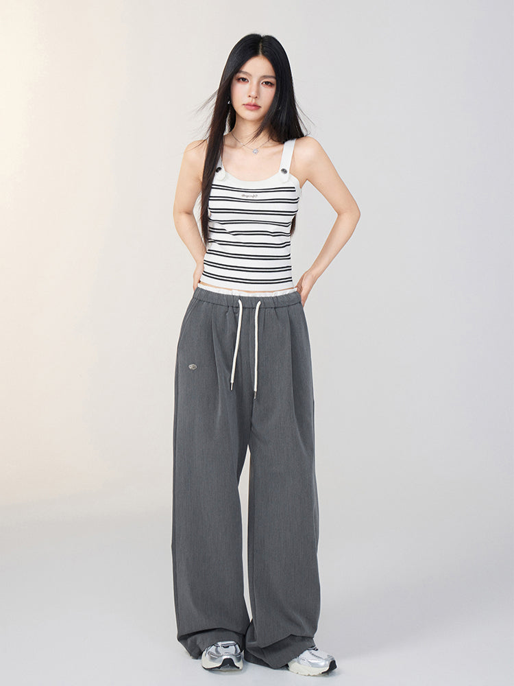 Color-Block Draped Suit Wide-Leg Pants - CHINASQUAD