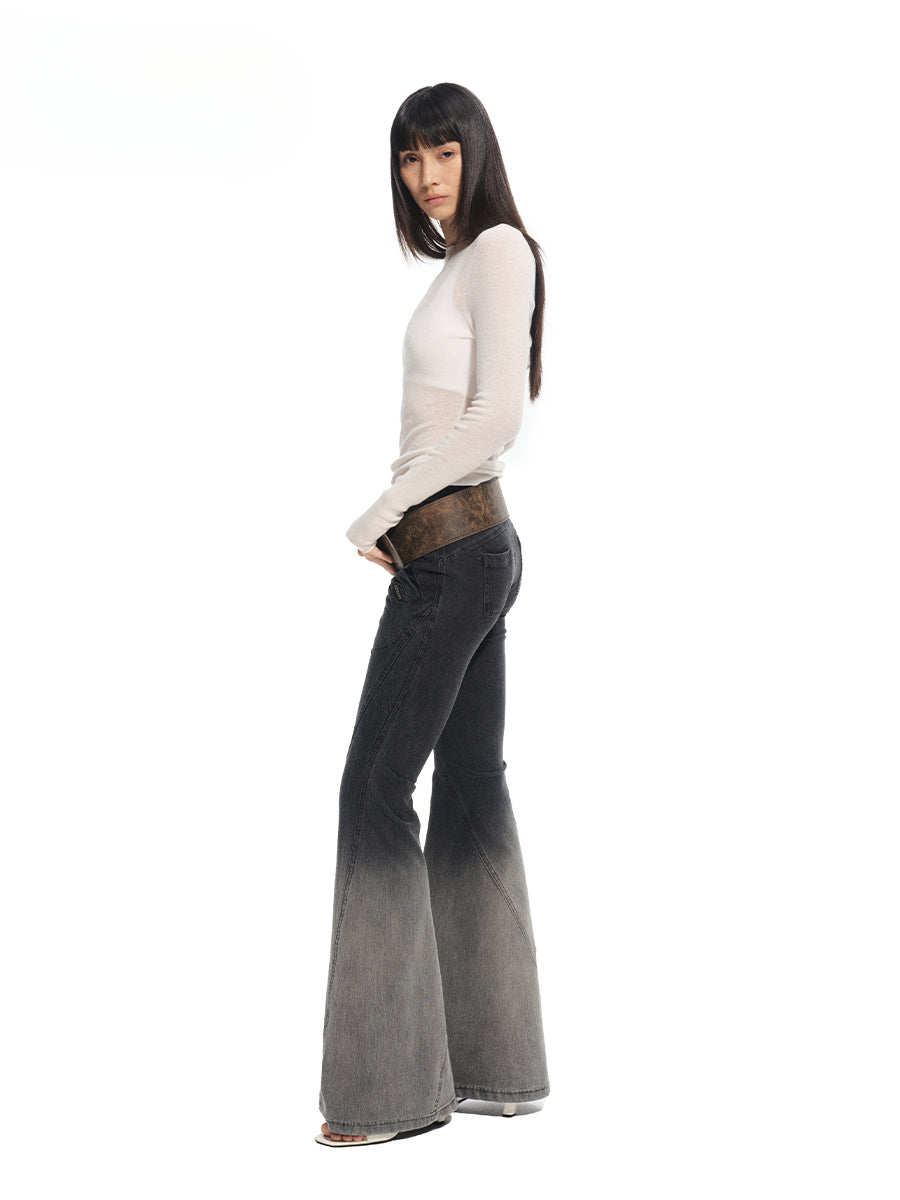 Twill Washed V-Waist Stretch Micro-flare Pants - CHINASQUAD