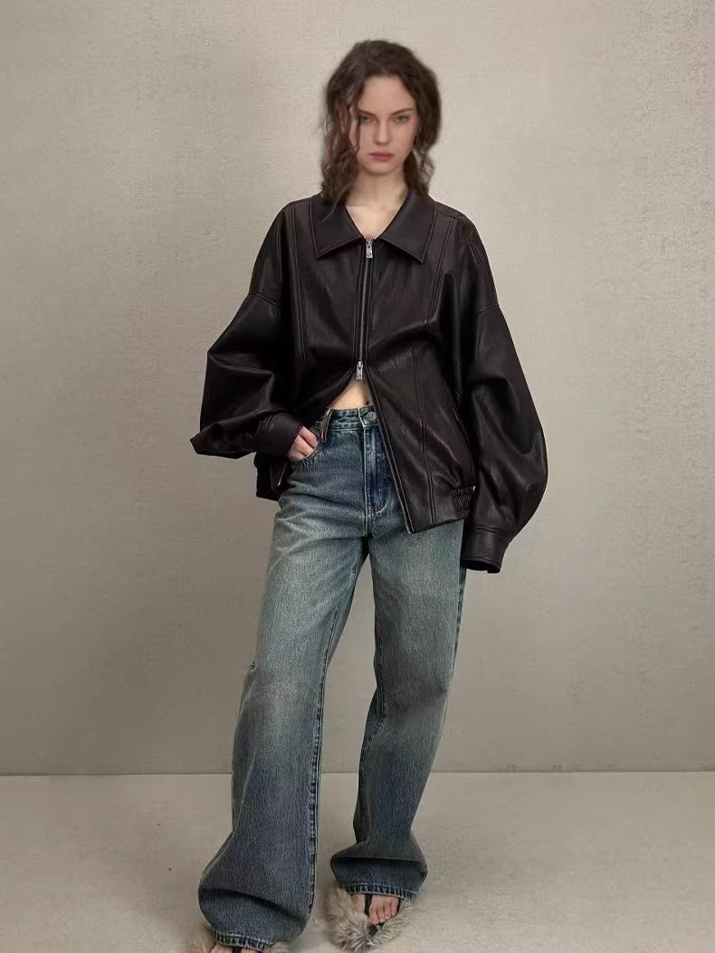 Layered Soft Leather Relaxed-Fit Jacket