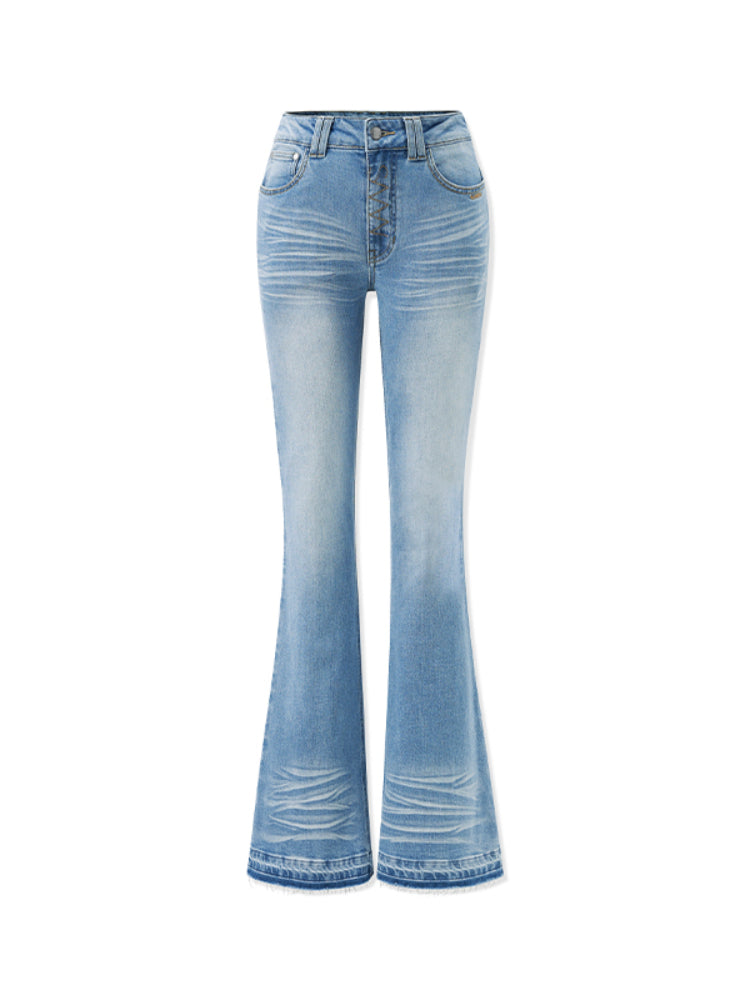 Washed Stretch Skinny Micro-flare Jeans - CHINASQUAD