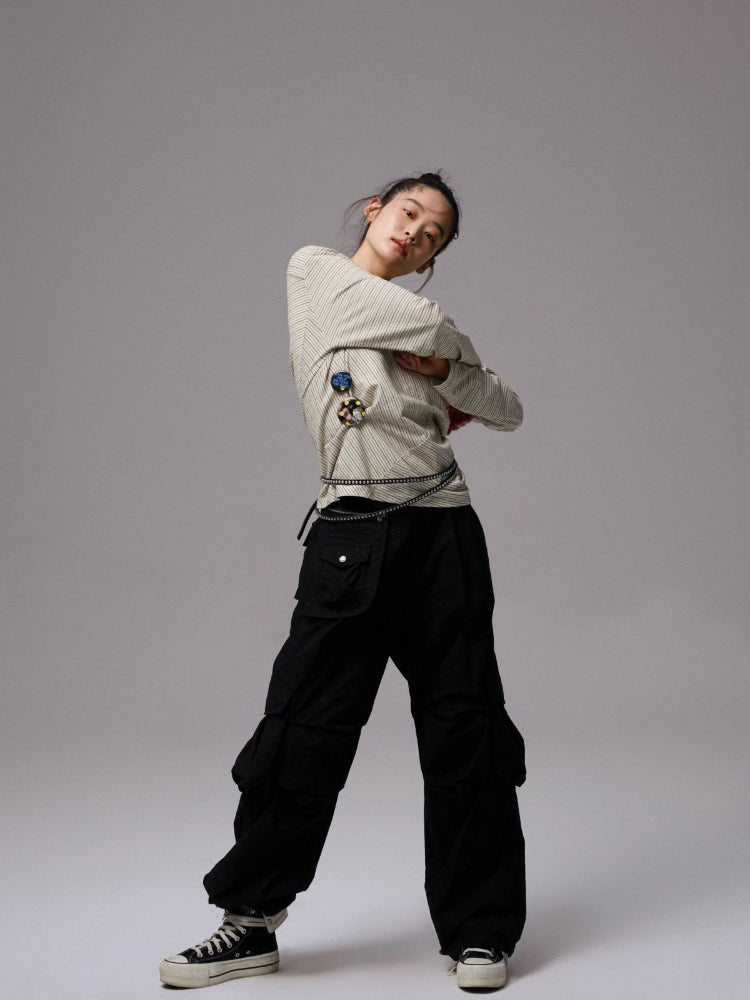Embroidered Jacquard Multi-Pocket Cargo Pants