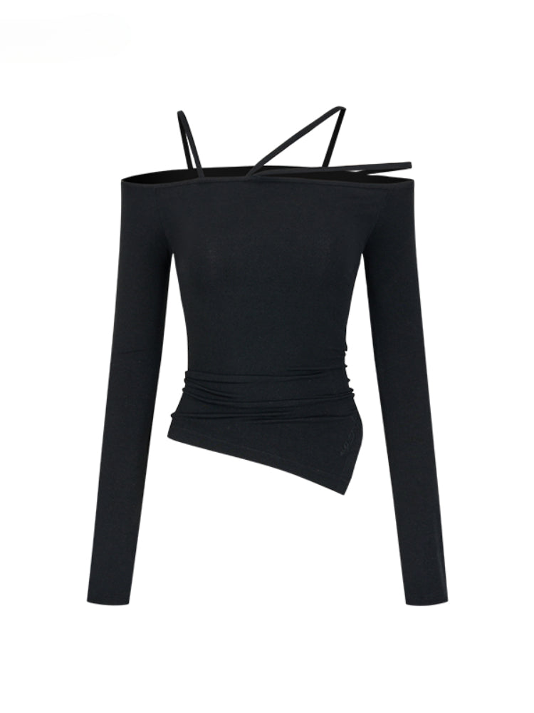 Multi-Strap Off-Shoulder Long Sleeve T-shirt - CHINASQUAD
