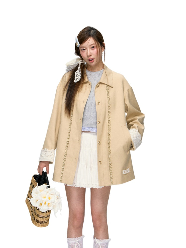 Lace-Patchwork Cuff Lace Trench Coat - CHINASQUAD