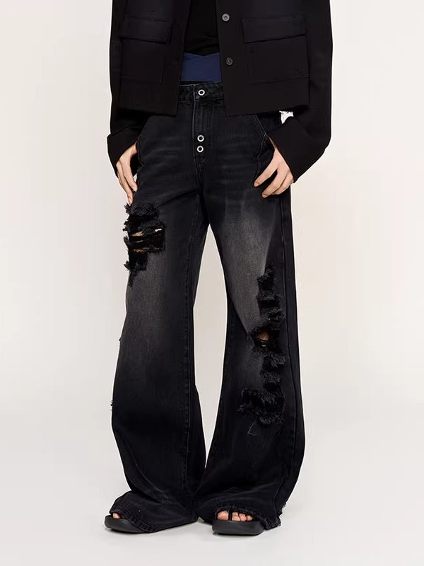 Black-Whisker Straight-Leg Denim Jeans