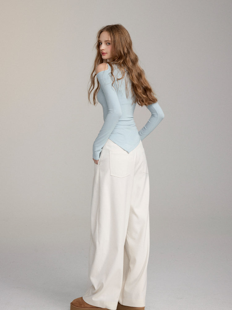 Shoulder Cutout Asymmetric Fitted T-shirt - CHINASQUAD