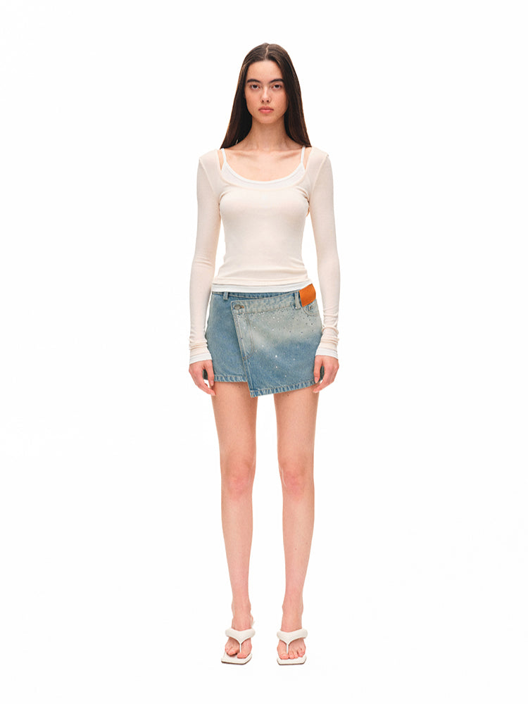 Color-block Two-piece Integrated Strap Layered T-shirt - CHINASQUAD
