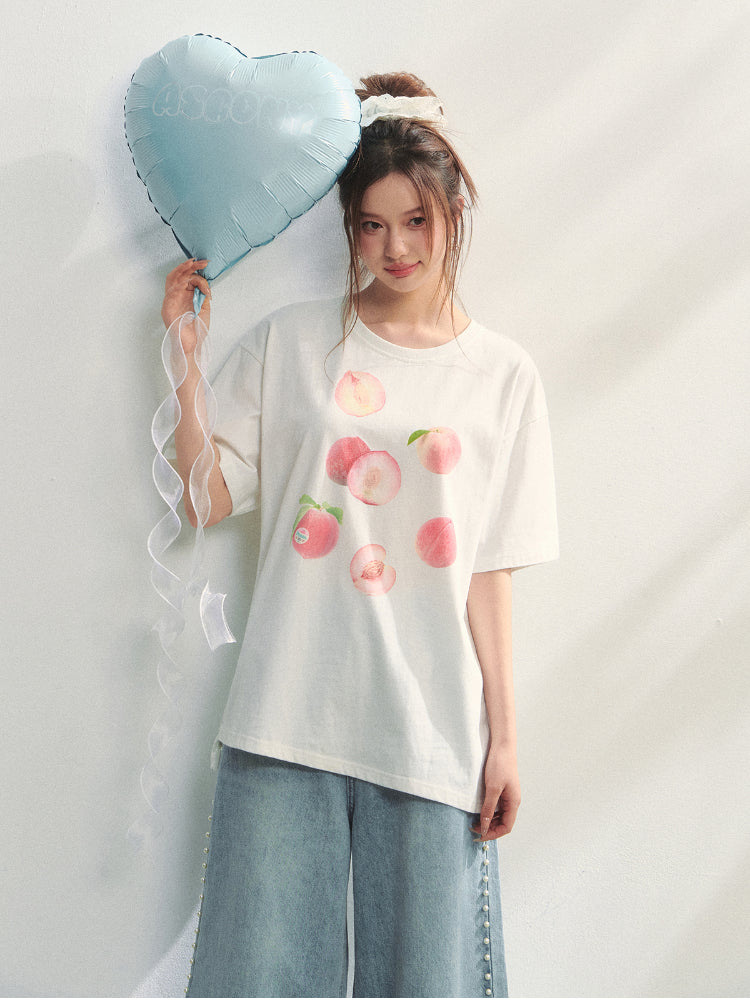 Fruit Print Lace-Trimmed Tie-Up T-shirt - CHINASQUAD