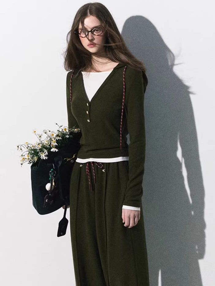 Knit Base Top & Wide-Leg Pants Set