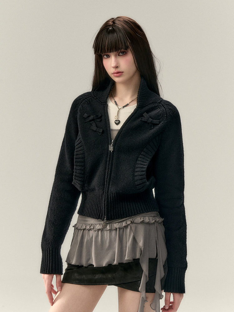 Bowknot Pocket Design Knit Top - CHINASQUAD