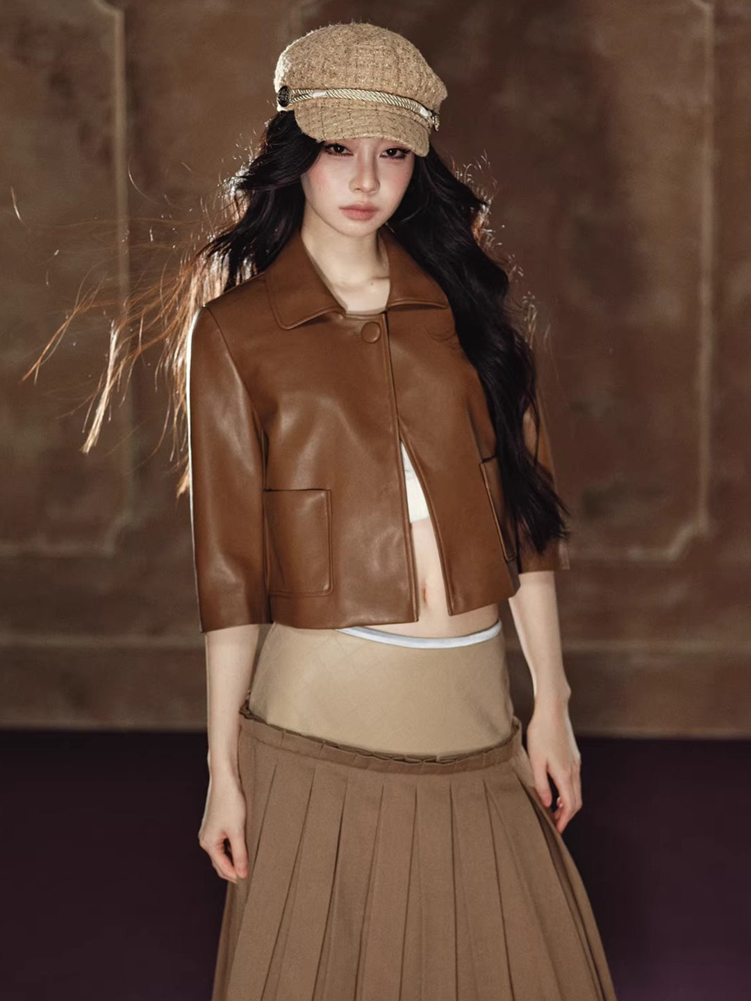Cropped PU Leather Jacket