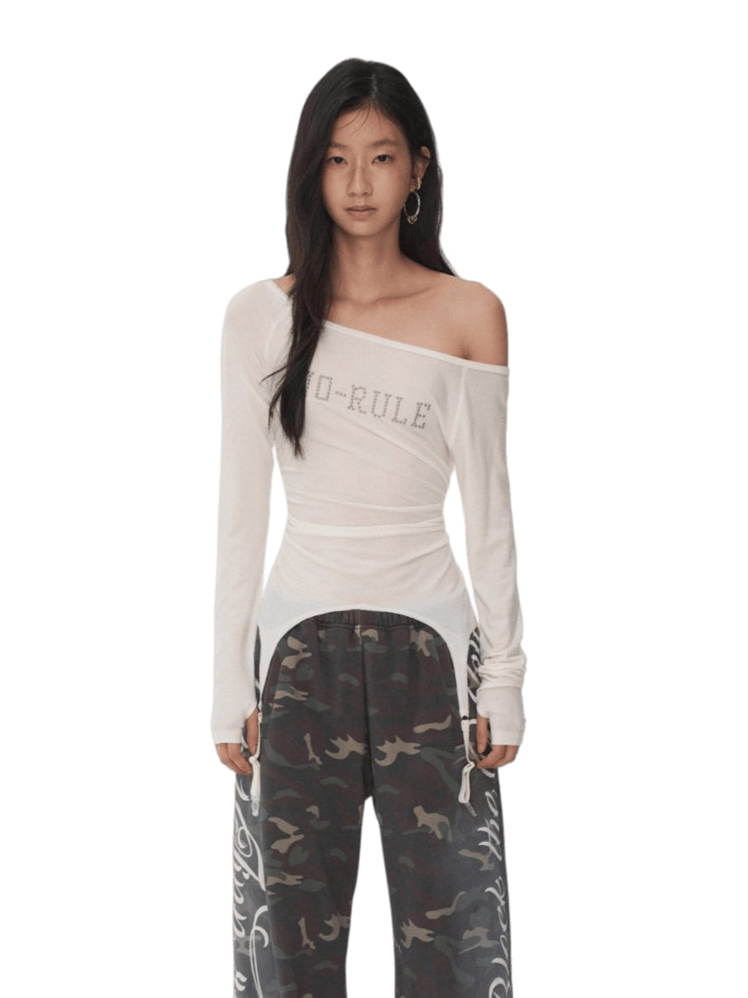 Crystal-Studded Boat-Neck Knit Blouse