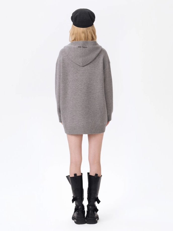 Hooded Knit Midi Dress Sweater
