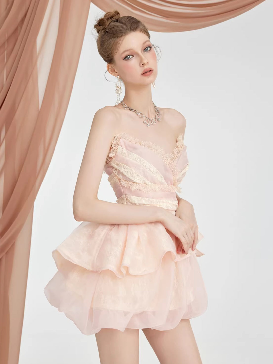 Puff Skirt & V-Neck Bandeau Two-Piece Set