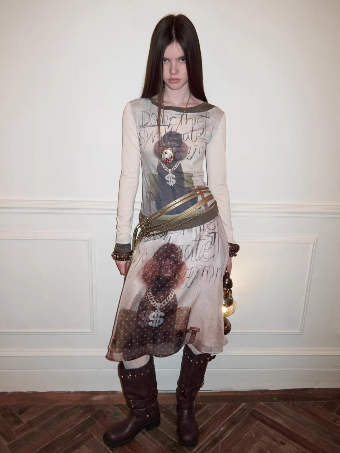 Layered-Effect Graphic Long-Sleeve T-Shirt