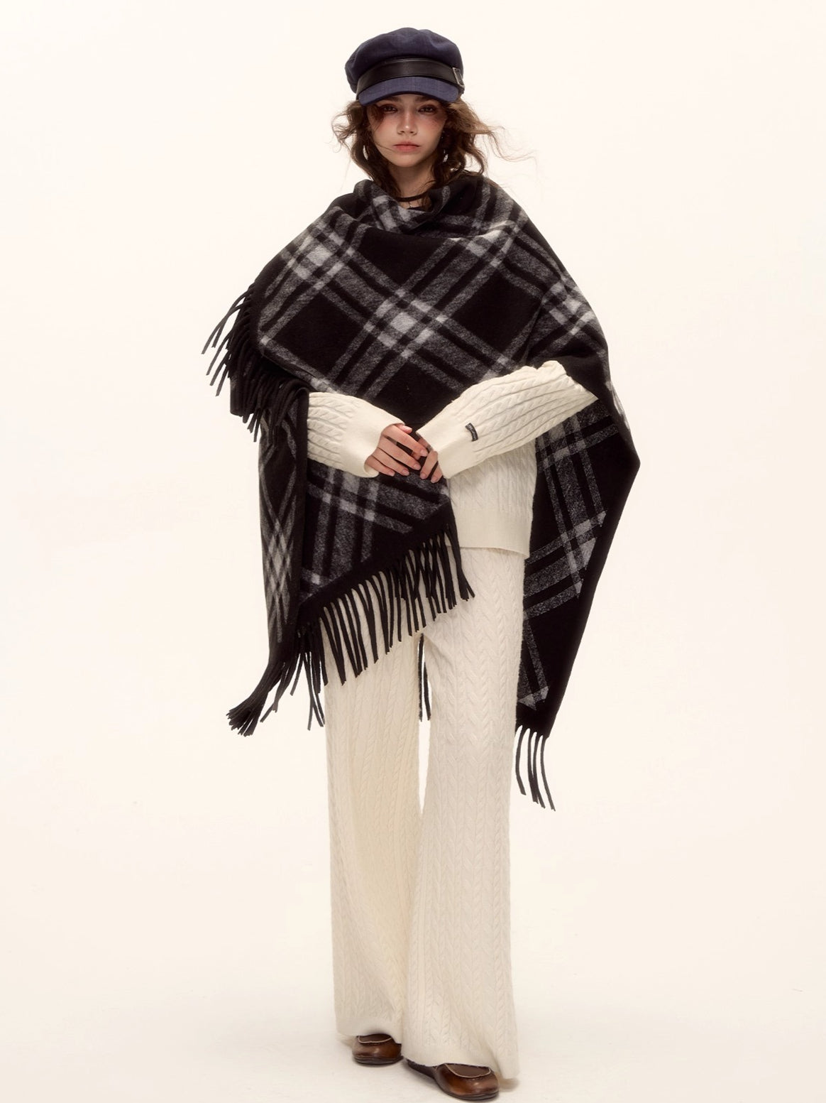 Wool Blend Cable Knit Zipped Hoodie & Wide-Leg Pants Set