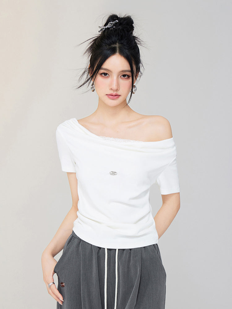 One-shoulder Lace T-shirt - CHINASQUAD