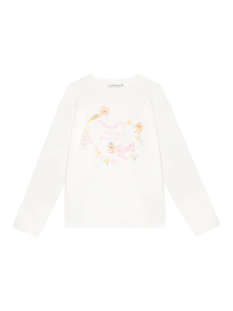 Crew Neck Dog Print Long-Sleeve Tee - CHINASQUAD
