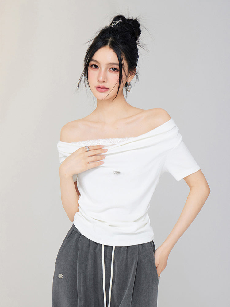 One-shoulder Lace T-shirt - CHINASQUAD