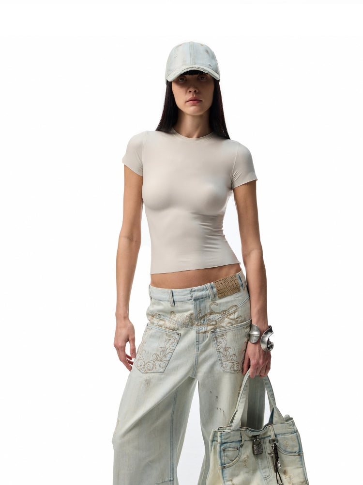 Basic Slim-Fit Solid-Color T-shirt - CHINASQUAD