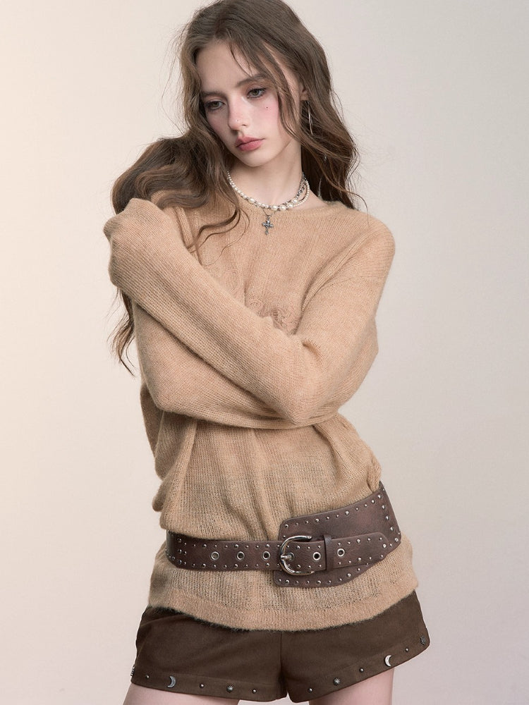 Loose Embroidered Minimalist Knit Crewneck