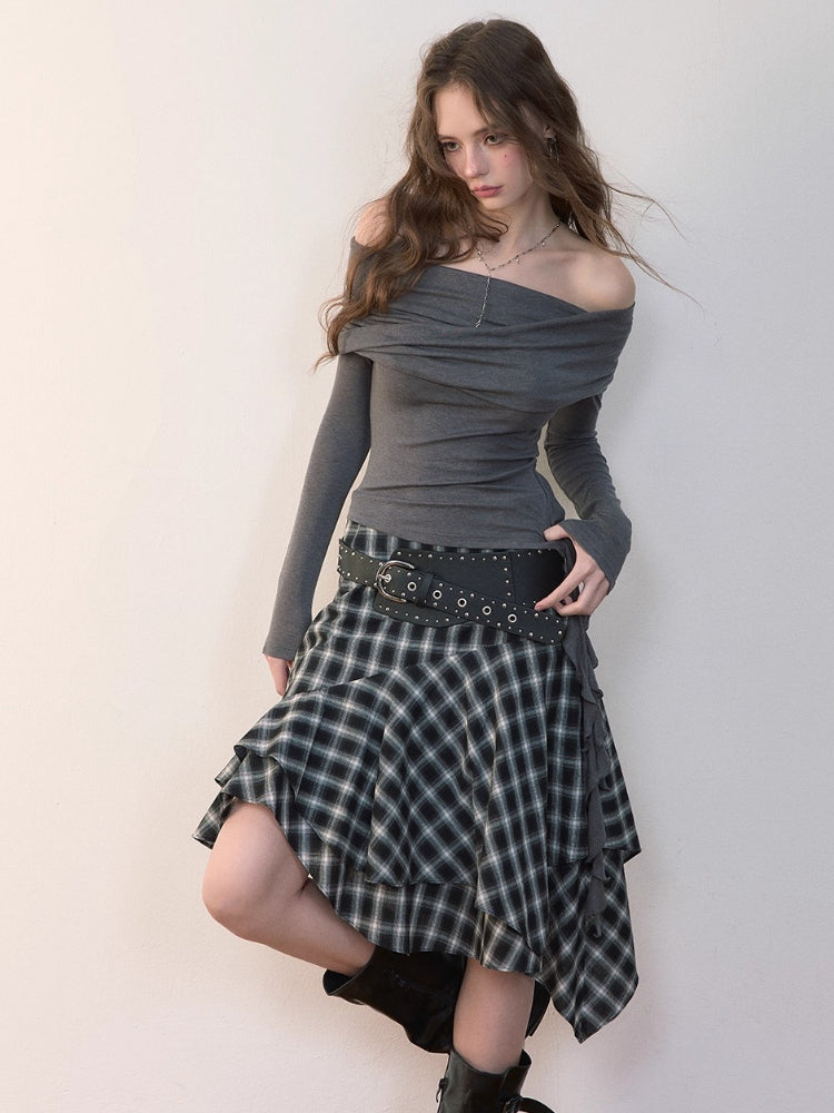 Irregular Vintage Plaid Skirt - CHINASQUAD