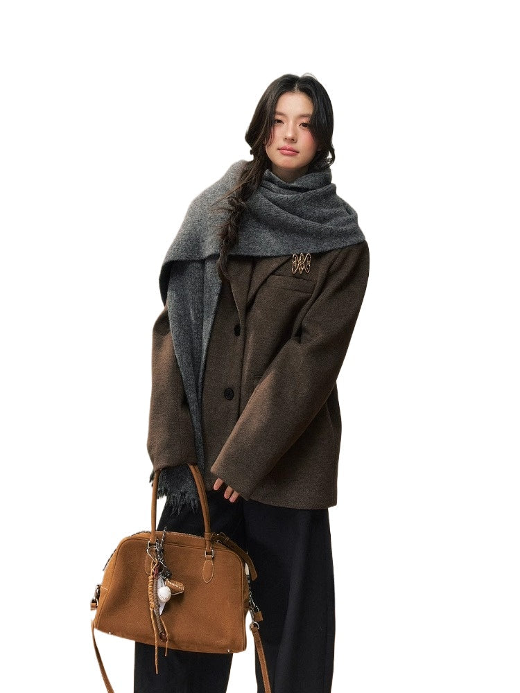 Wool Blend Broad-Shoulder Blazer - CHINASQUAD