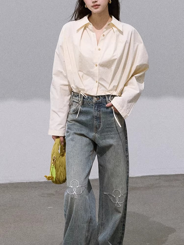 Vintage-Washed Cotton Wide-Leg Jeans