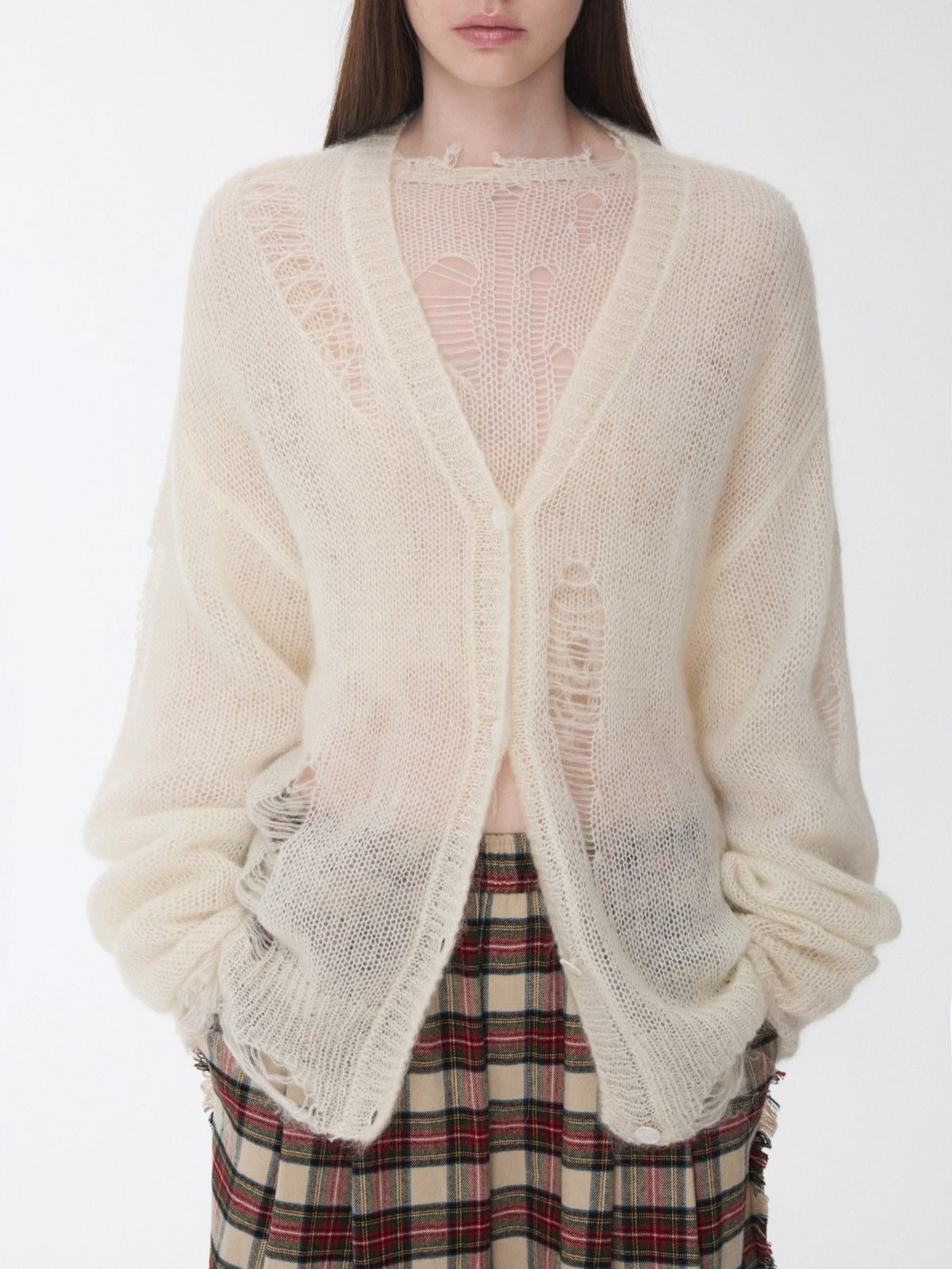 Mohair Star Cutout Slouchy Knit Cardigan