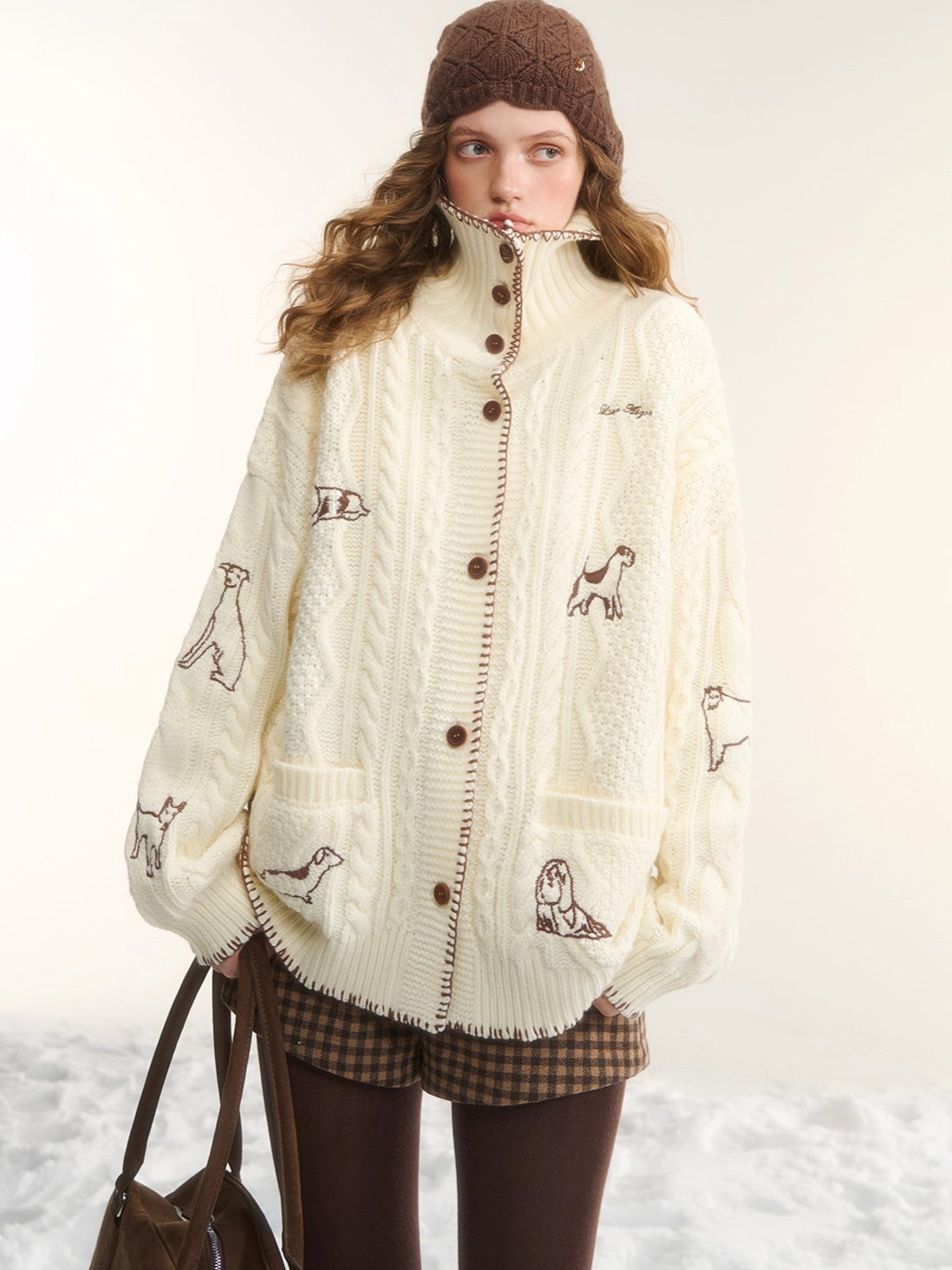 Stand-Collar Relaxed Cardigan