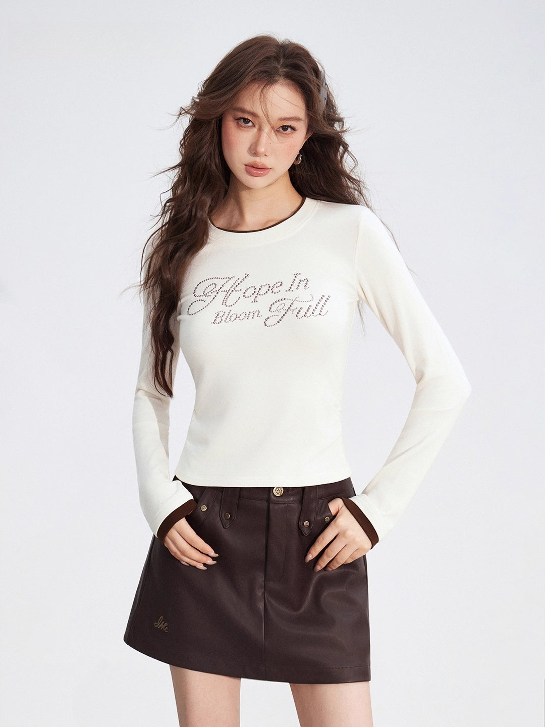 Dual-Layer Letter Embellished Slim-Fit T-Shirt