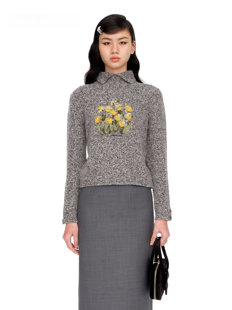 Gray & Brown Embroidered Knit Turtlenecks - CHINASQUAD