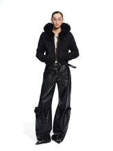 Punk-Style Eco Textured Faux Leather Wide-Leg Pants - CHINASQUAD