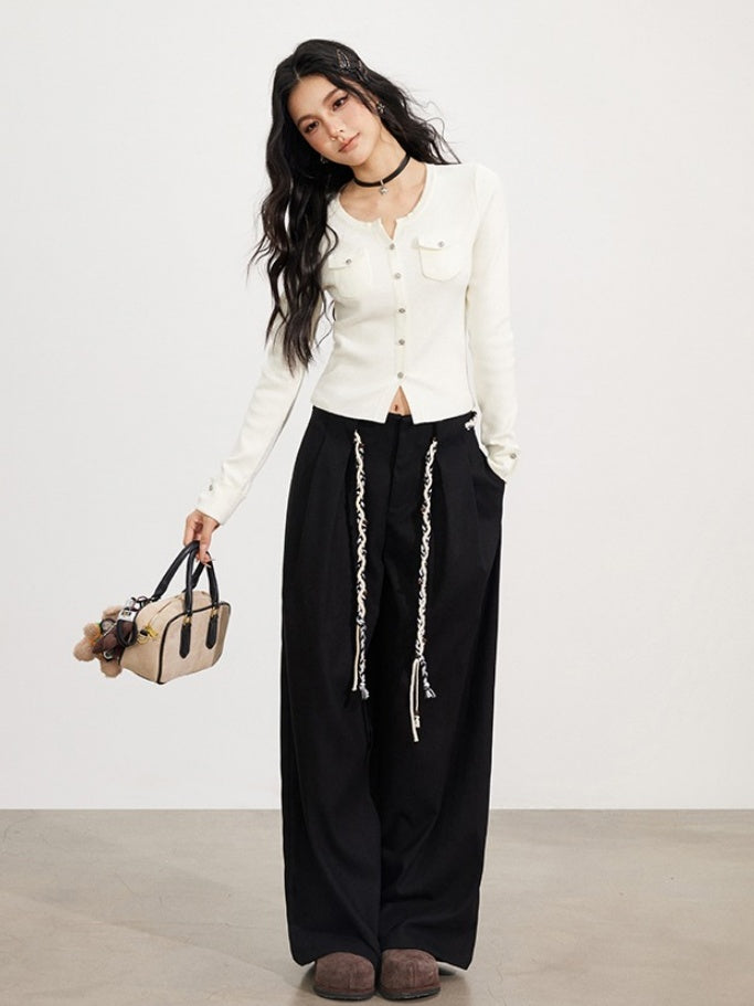 Merino Wool-Blend Ribbed Knit Cardigan - CHINASQUAD