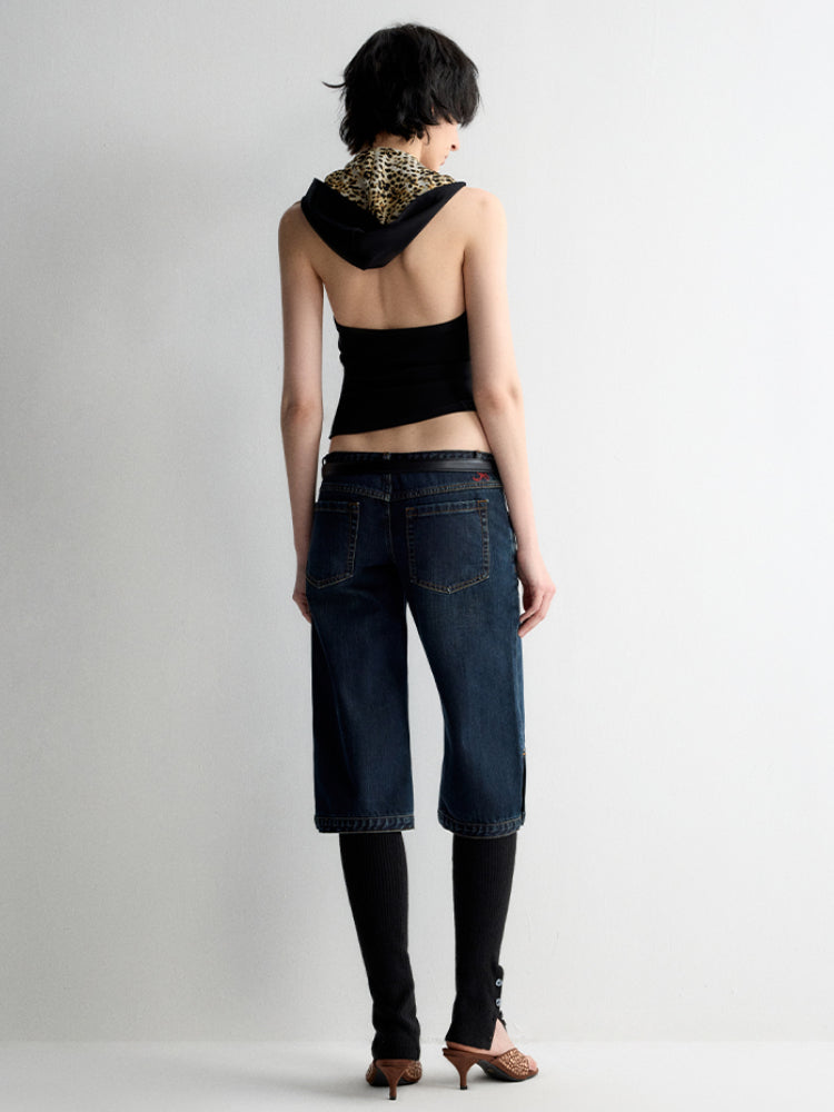Ultra-Low Waist Straight-Leg Bermuda Jeans - CHINASQUAD