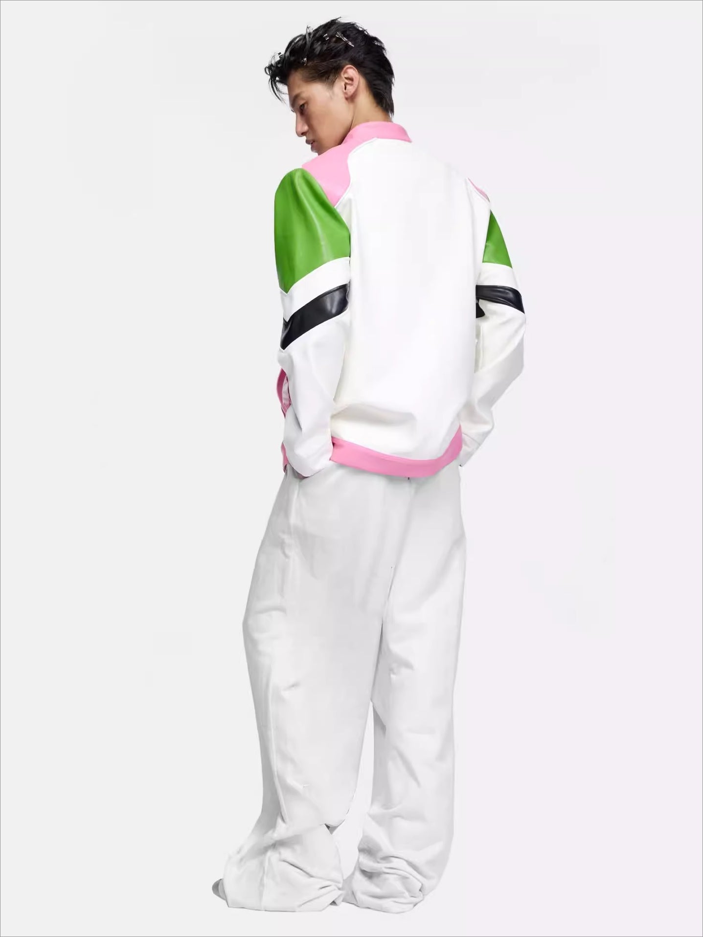 Contrast-Color Faux Leather Jacket