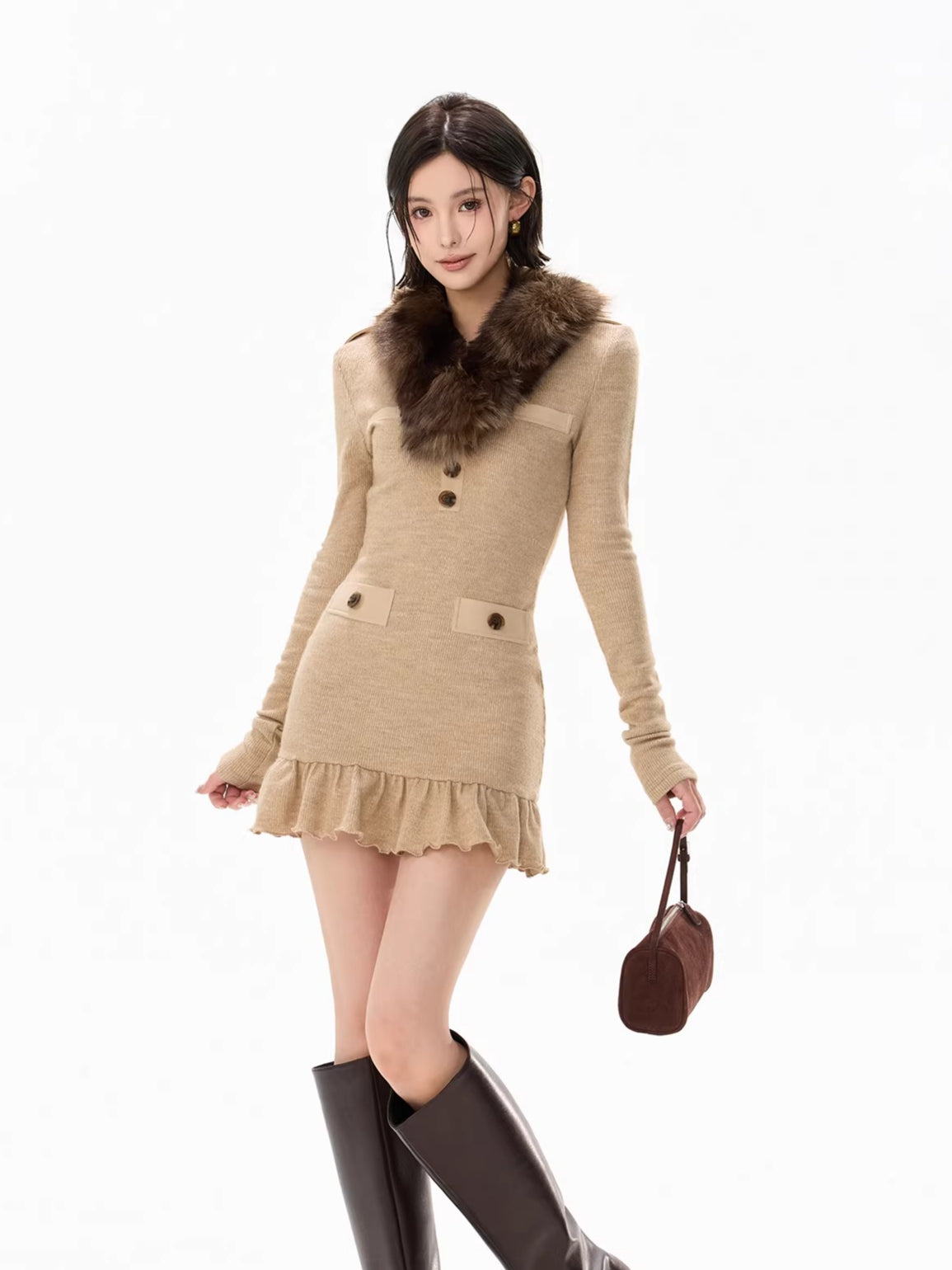 Mesh Shawl Ruched Knit Bodycon Dress