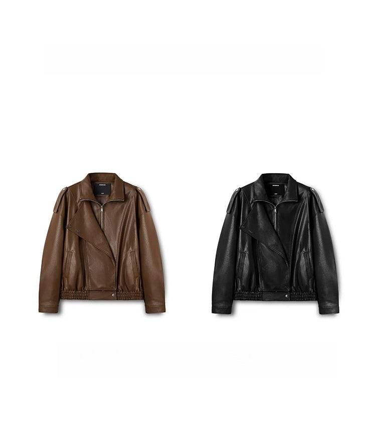 "Rose Series" Oversized Collar Faux Leather Jacket - CHINASQUAD