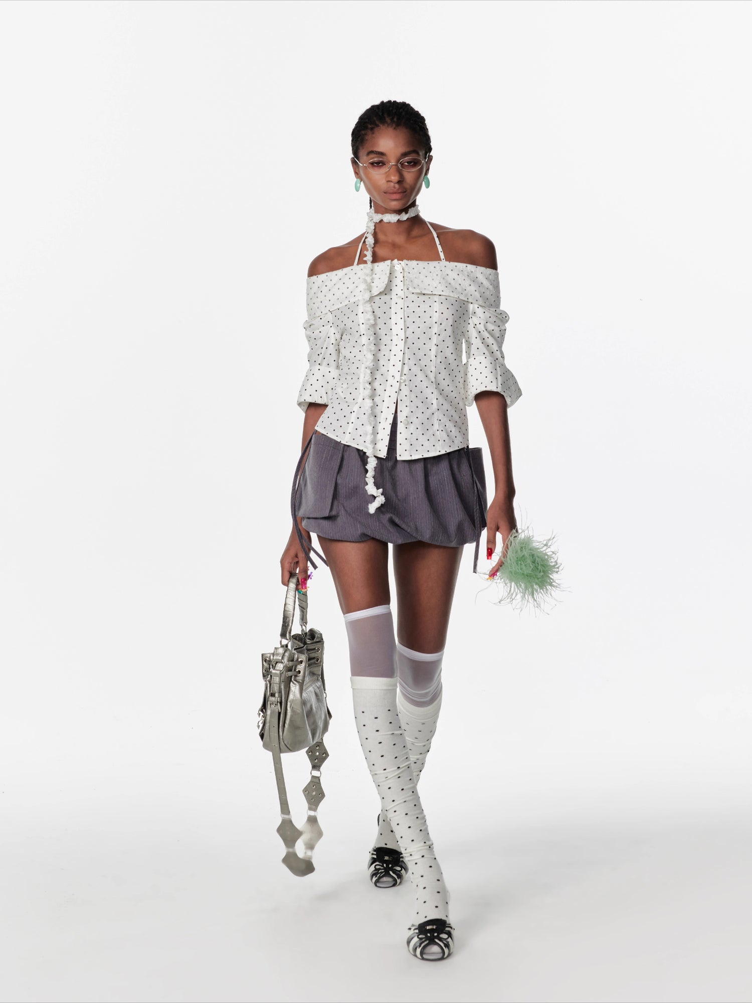 Lace Shoulder Strap Off-Shoulder Shirt - CHINASQUAD
