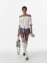 Lace Shoulder Strap Off-Shoulder Shirt - CHINASQUAD