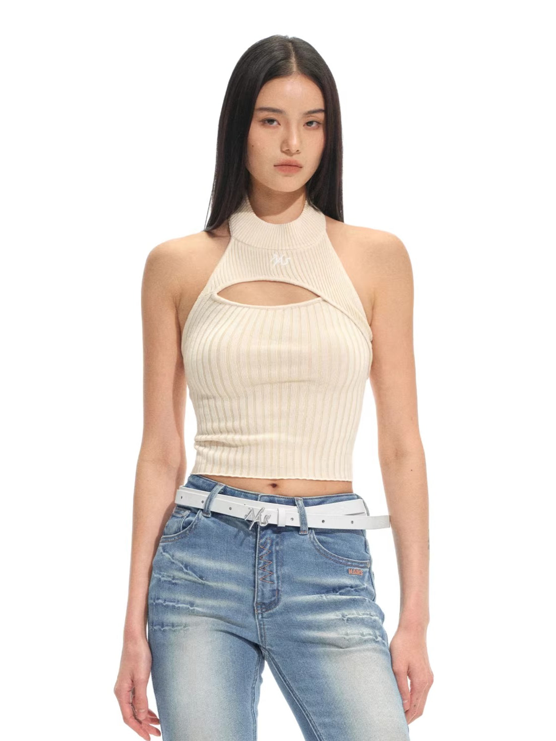 Olympia Halter Neck Fitted Knit Tank Top