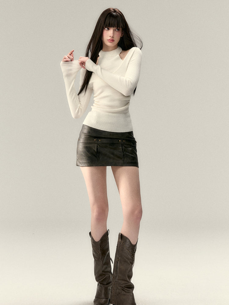 Choker Neck Two-Piece Style Knitted Top - CHINASQUAD