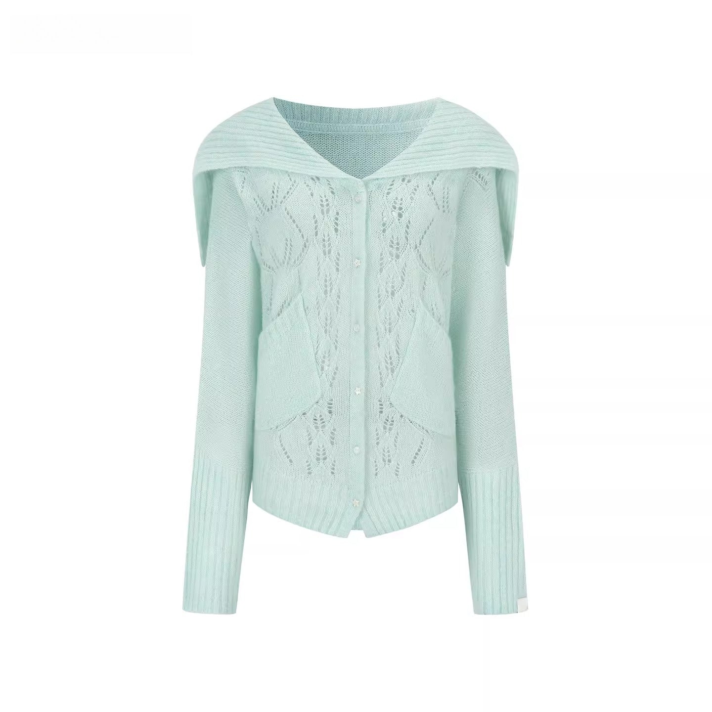 Cut-Out Collared Relaxed Wool Knit Cardigan